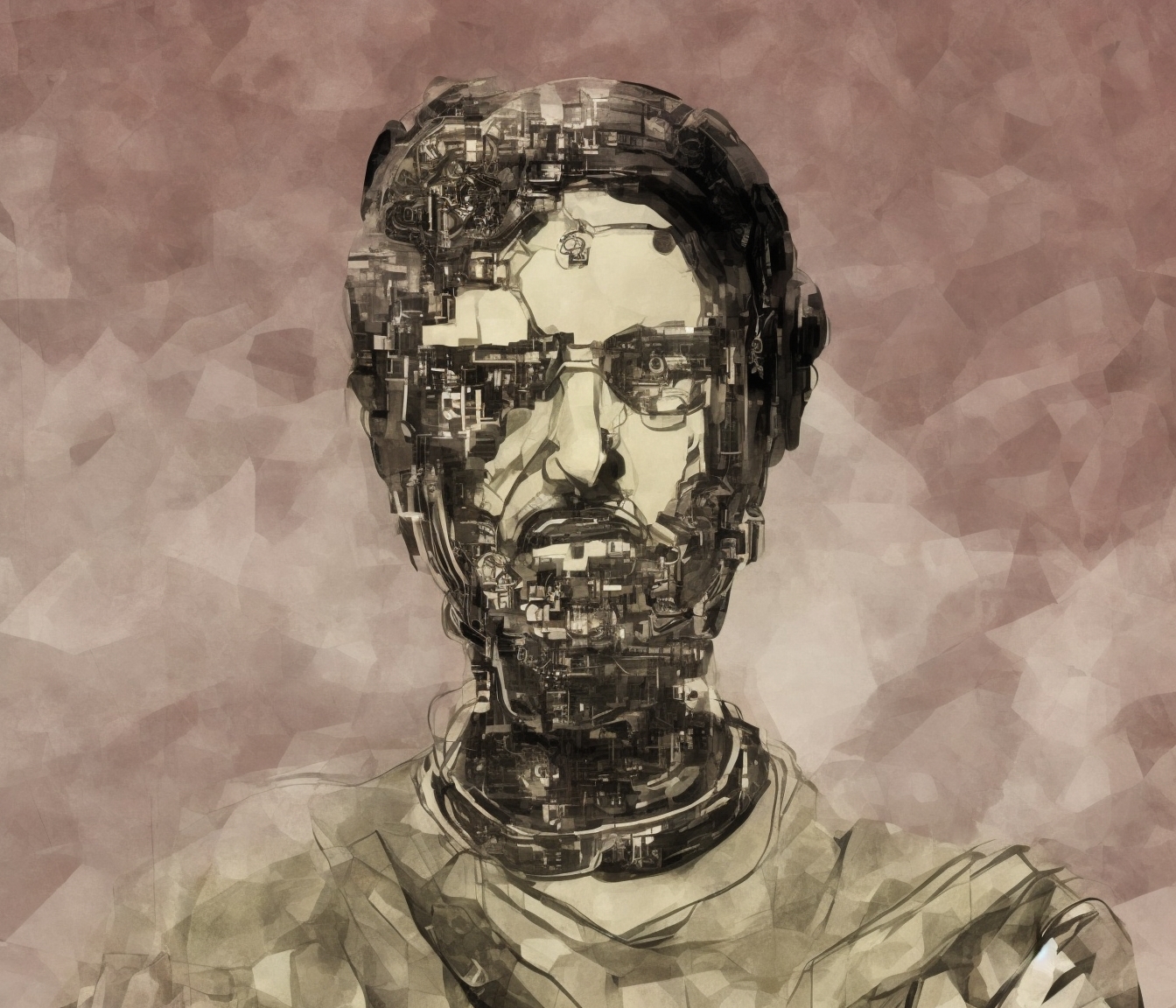 una imagen cyberpunk de un busto que inmortaliza la figura del filosofo ibn jaldún